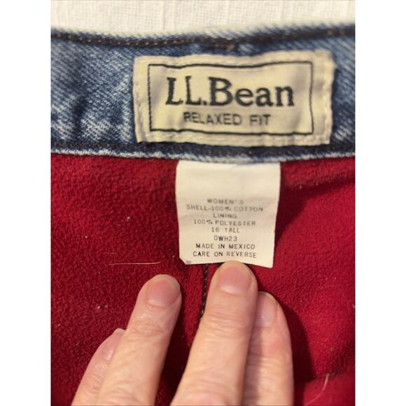 Vintage Lands' End Women's 16 Reg Tall Denim Jeans Red Fleece Lined High Rise - Picture 4 of 10